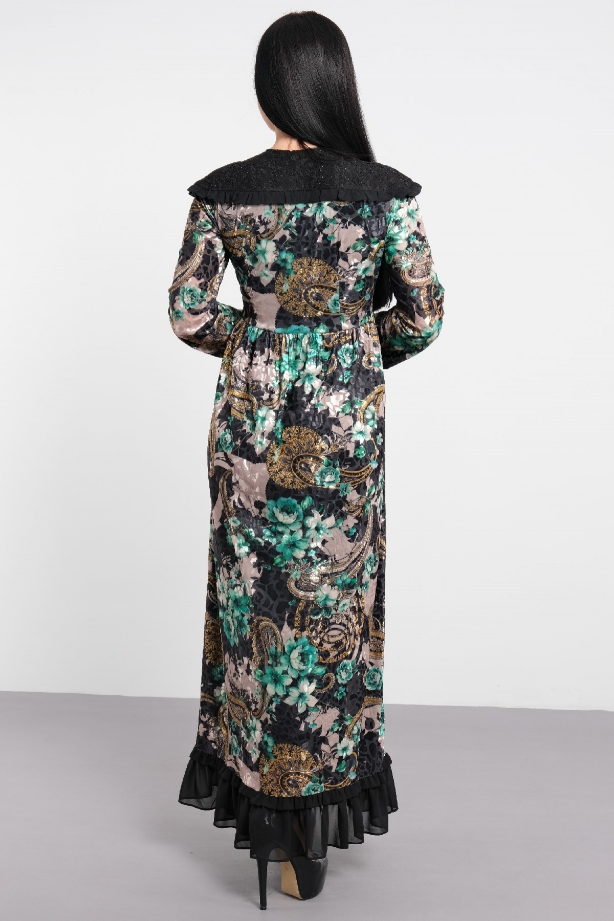 digital velvet fabric long stylish new season with floral casual dress