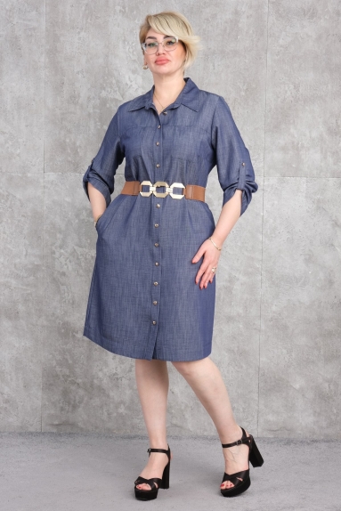  This elegant plus-size ladies dress offers sophistication with its navy blue color. Available in sizes 42, 44, 46, and 48, it features a flattering cut that suits every size.