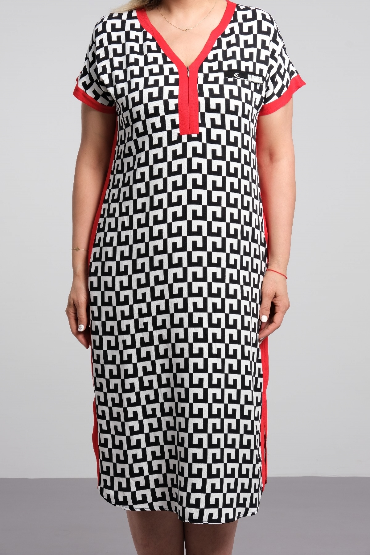 short sleeve stylish digital fabric midi plus size dress