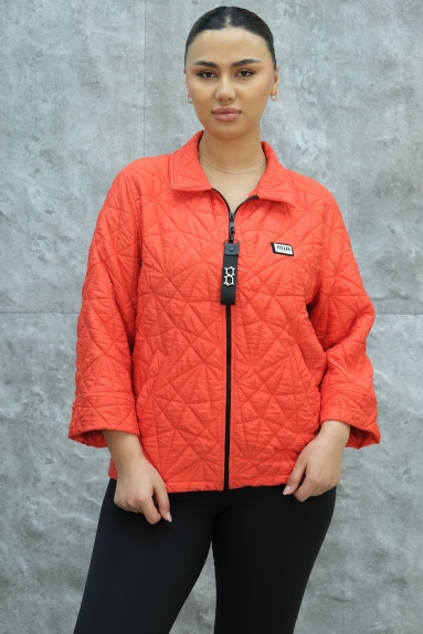  This product, showcased by the model, is a Plus Size Women’s Short Sport Jacket. The color of the jacket is coral. It is available in sizes 42, 44, 46, and 48. The fabric composition is 80% Polyester and 20% Cotton. The jacket features a zipper detail on the front and long sleeves. The back is plain with a patterned design. It is specially designed to provide comfort during sports activities.