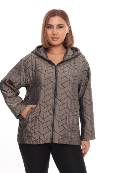  This plus-size womens short sports jacket boasts an elegant and stylish design. The jacket comes in a brown color and is available in various sizes (42, 44, 46, 48). The fabric composition is 90% polyester, 5% elastane, and 5% spandex, providing a comfortable wear. The jacket features a front zipper for ease of movement and is equipped with pockets on both sides. The chic hood detail offers protection against cold weather.
